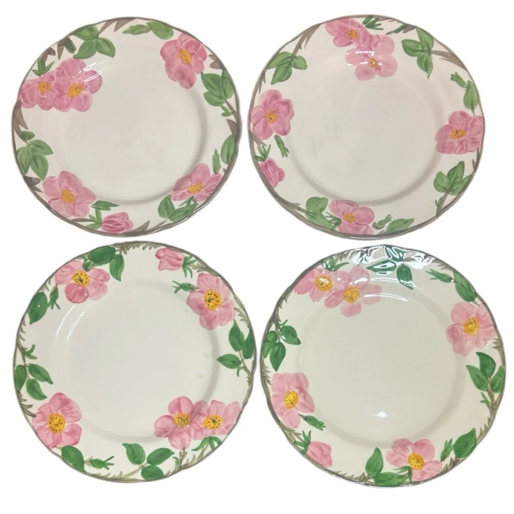 Franciscan Rose Large Dinner Plate 4 Pc Set Made England Hand Painted Cream Pink